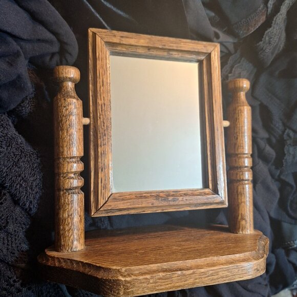 Vintage Vanity Mirror Wood Tabletop - Rustic Victorian Cottage - Picture 4 of 6